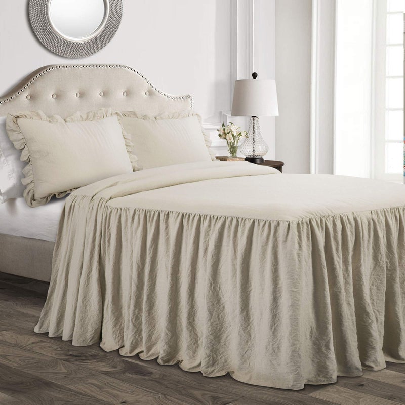 Lush Decor Ruffle Skirt Bedspread Set 3Piece Luxurious Farmhouse Bedding Elegant Ruffle Detail Timeless Style Soft Lightweight Sheets California King Neutral - Image 2