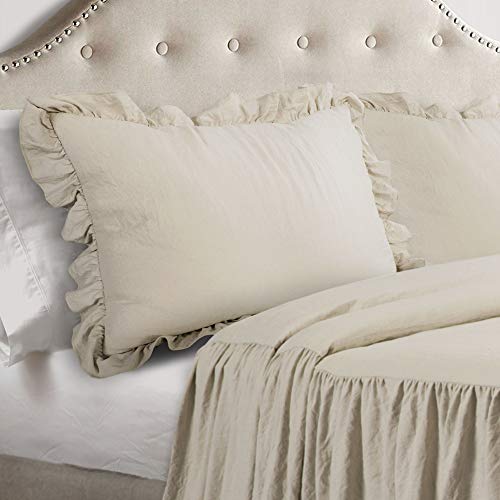 Lush Decor Ruffle Skirt Bedspread Set 3Piece Luxurious Farmhouse Bedding Elegant Ruffle Detail Timeless Style Soft Lightweight Sheets California King Neutral - Image 3