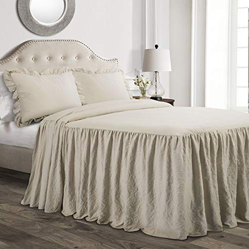 Lush Decor Ruffle Skirt Bedspread Set 3Piece Luxurious Farmhouse Bedding Elegant Ruffle Detail Timeless Style Soft Lightweight Sheets California King Neutral - Image 1