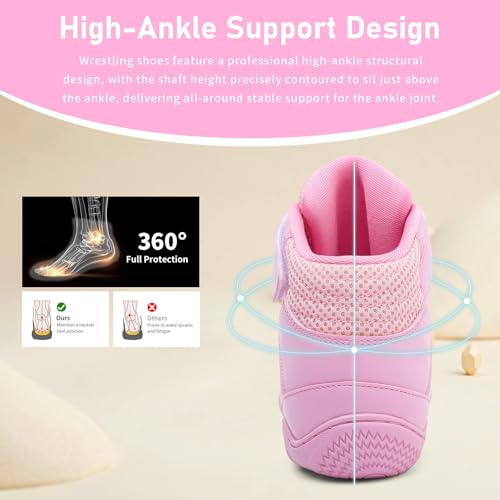 ziitop Kids Wrestling Shoes Youth Boys Girls Youth Boxing Shoe Barefoot Hiking Boots Lightweight Breathable Zero Drop Non Slip Pink - Image 3
