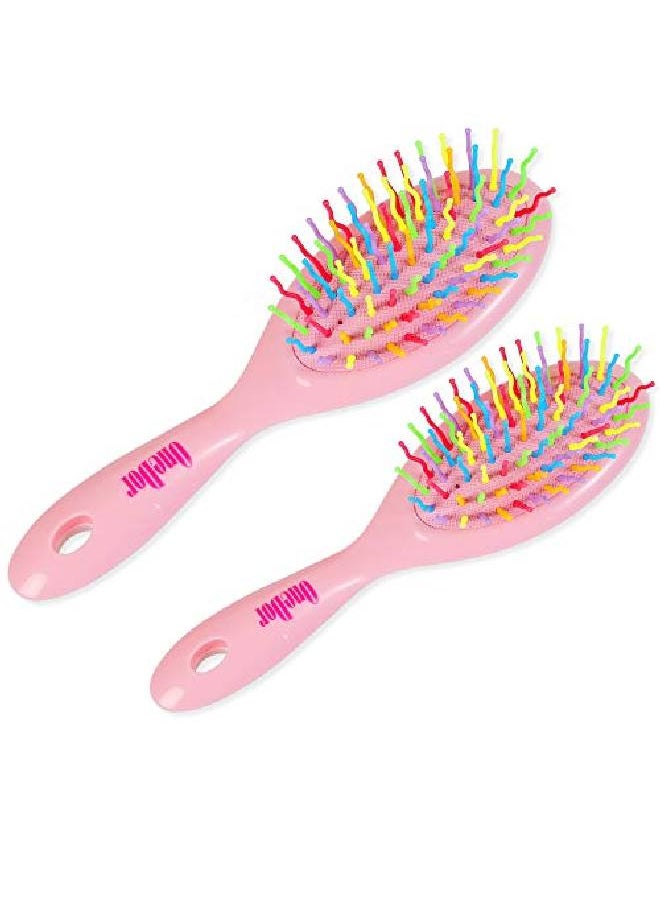 OneDor - Rainbow Scurve Ball Tipped Air Volume Paddle Hair Brush With Flexible Cushion Base For Hair ; Detangling Comb (2 Set Pink) - Image 1