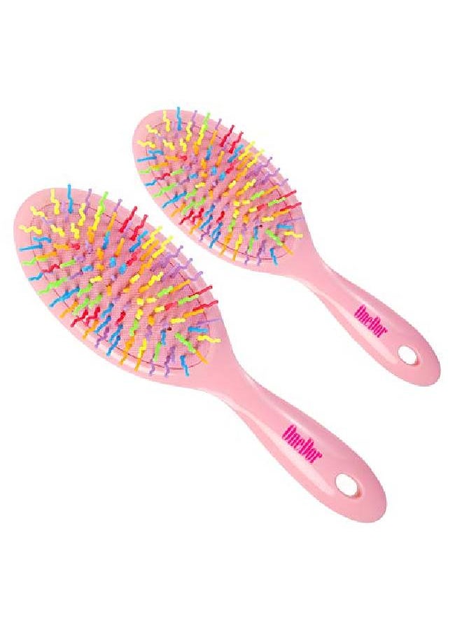 OneDor - Rainbow Scurve Ball Tipped Air Volume Paddle Hair Brush With Flexible Cushion Base For Hair ; Detangling Comb (2 Set Pink) - Image 1