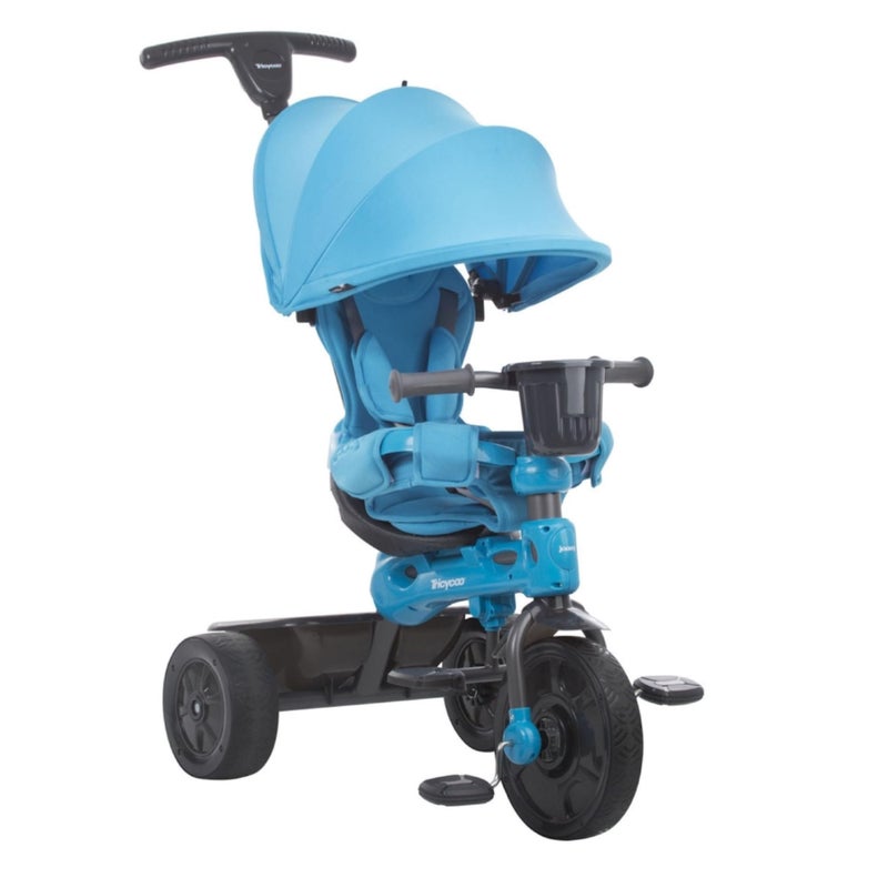 Joovy Tricycoo 41 Kids Tricycle with 4Stages Featuring ExtraWide Front Tire Removable and Adjustable Parent Handle Safety Harness MachineWashable Seat Pad and Retractable Canopy Blue - Image 2