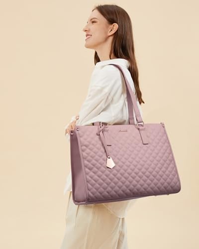 LOVEVOOK Lunch Tote Bag for Women, 15.6 Inch Laptop Bag with Insulated Lunch Compartment, Quilted Large Capacity Computer Handbag with Purse for Business, Work, Nurse, Office, Collage, Casual - Image 2