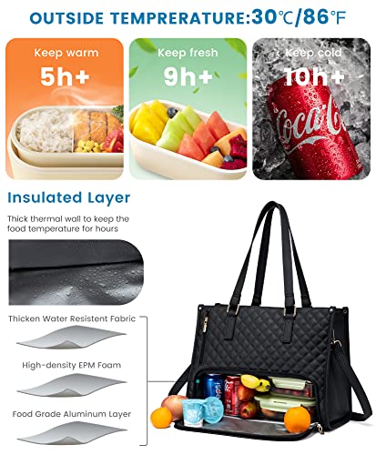 LOVEVOOK Lunch Tote Bag for Women, 15.6 Inch Laptop Bag with Insulated Lunch Compartment, Quilted Large Capacity Computer Handbag with Purse for Business, Work, Nurse, Office, Collage, Casual - Image 3