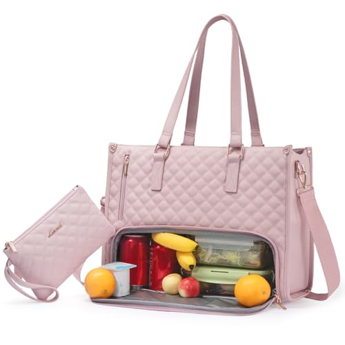 LOVEVOOK Lunch Tote Bag for Women, 15.6 Inch Laptop Bag with Insulated Lunch Compartment, Quilted Large Capacity Computer Handbag with Purse for Business, Work, Nurse, Office, Collage, Casual - Image 1
