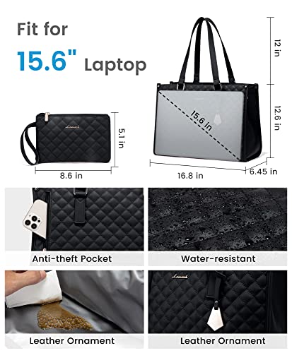 LOVEVOOK Lunch Tote Bag for Women, 15.6 Inch Laptop Bag with Insulated Lunch Compartment, Quilted Large Capacity Computer Handbag with Purse for Business, Work, Nurse, Office, Collage, Casual - Image 5