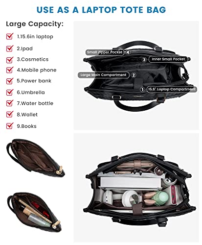 LOVEVOOK Lunch Tote Bag for Women, 15.6 Inch Laptop Bag with Insulated Lunch Compartment, Quilted Large Capacity Computer Handbag with Purse for Business, Work, Nurse, Office, Collage, Casual - Image 4