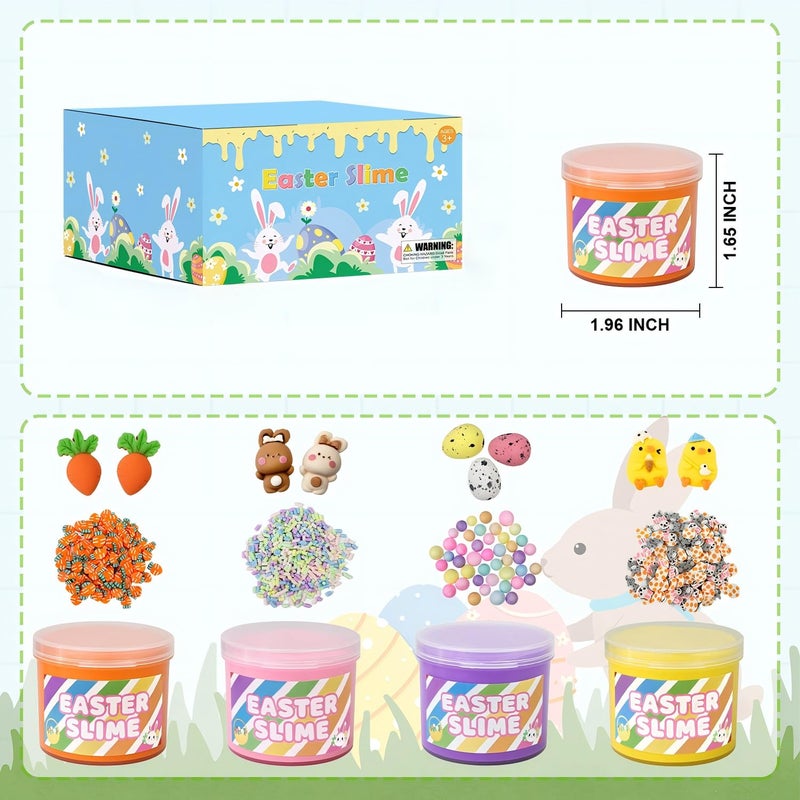 Wondrus Easter Basket Stuffers for Kids 4-8 Pack,Easter Slime W/Charms Party Favors Supplies Toys for Girls Boys,Small Goodie Bag Fillers for 8-12,Non Candy Treats Items Prizes for Classroom Student - Image 2