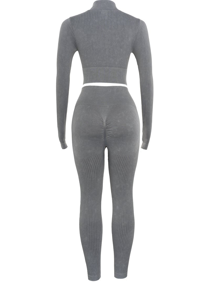 Women's Full Length Zipper Yoga Set - Long Sleeves and Pants, Stretchy and Slim Fit Activewear Perfect for Yoga, Gym and Outdoor Workouts  - Image 5