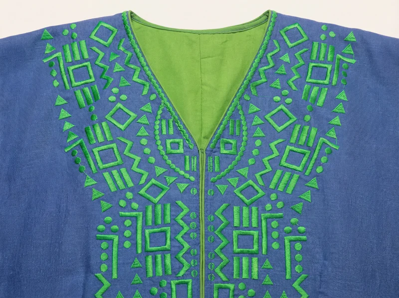 Metanoia Blue & Green Linen embroidered jalabiya