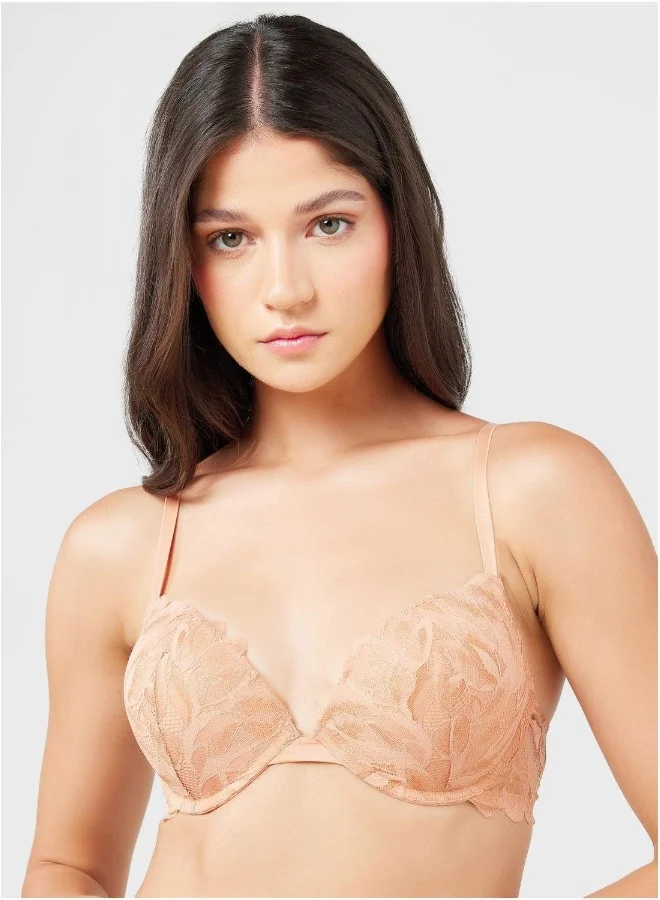 لا سينزا Lace Detail Plunge Neck Bra