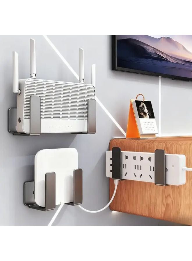Dark Gray 2pcs Wall Mount Bracket For Router Set Top Box Apple TV Roku Storage Hook - Image 1