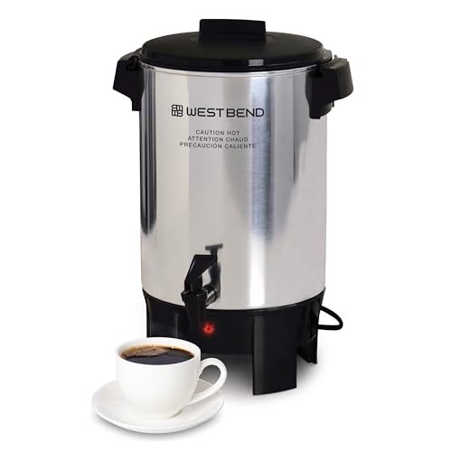 West Bend Coffee Urn Highly-Polished Aluminum Features Automatic Temperature Control with Cup Per Minute Brewing and Easy Clean Up Includes In-Basket Measuring Guide and Ready Light, 30-Cup, Silver - Image 1