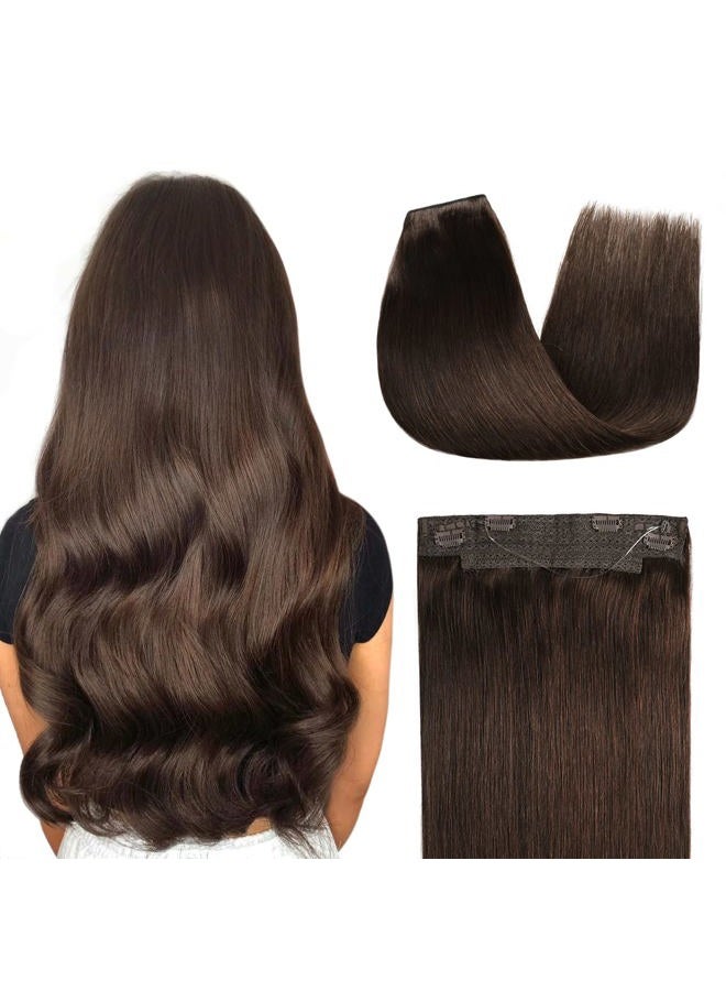 YILITE Wire Hair Extensions Human Hair, 20 Inch 110g #2 Dark Brown Wire Hair Extensions Human Hair, Remy Human Hair Extensions with Invisible Fishing Line (20inch #2) - Image 1