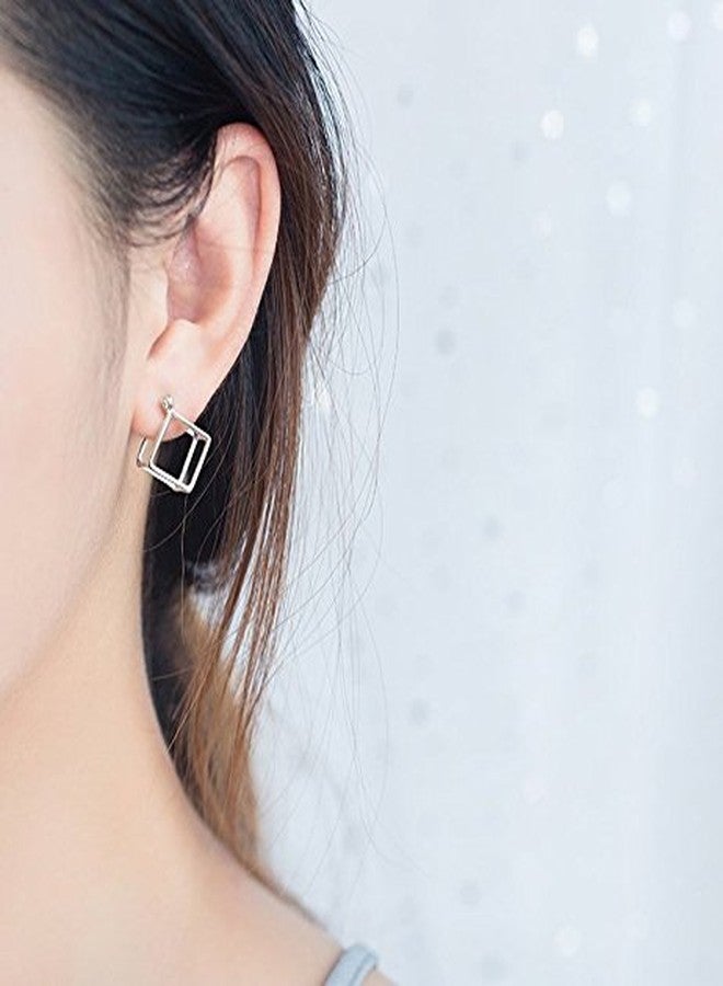 Helen de Lete Geometric 3D Square Cubic 925 Sterling Silver Stud Earrings for Women - Image 3
