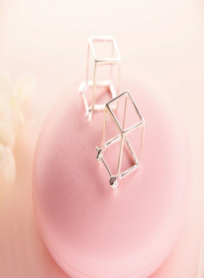 Helen de Lete Geometric 3D Square Cubic 925 Sterling Silver Stud Earrings for Women - Image 4