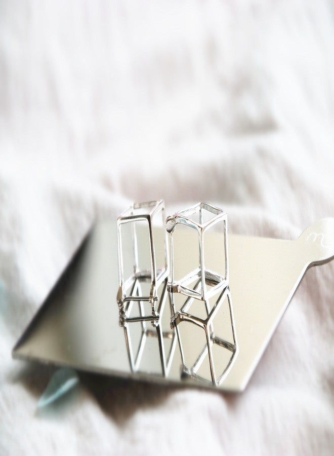 Helen de Lete Geometric 3D Square Cubic 925 Sterling Silver Stud Earrings for Women - Image 2