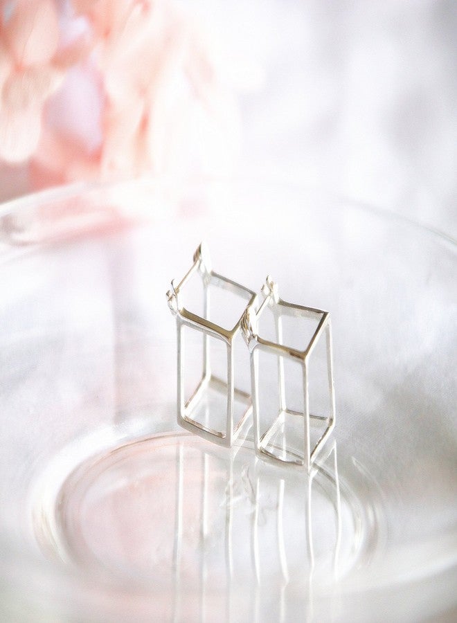 Helen de Lete Geometric 3D Square Cubic 925 Sterling Silver Stud Earrings for Women - Image 5