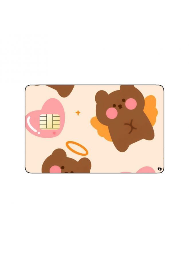 RKN PRINTED BANK CARD STICKER Cute Teddy Bears Drawing With Pink Hearts - Image 1