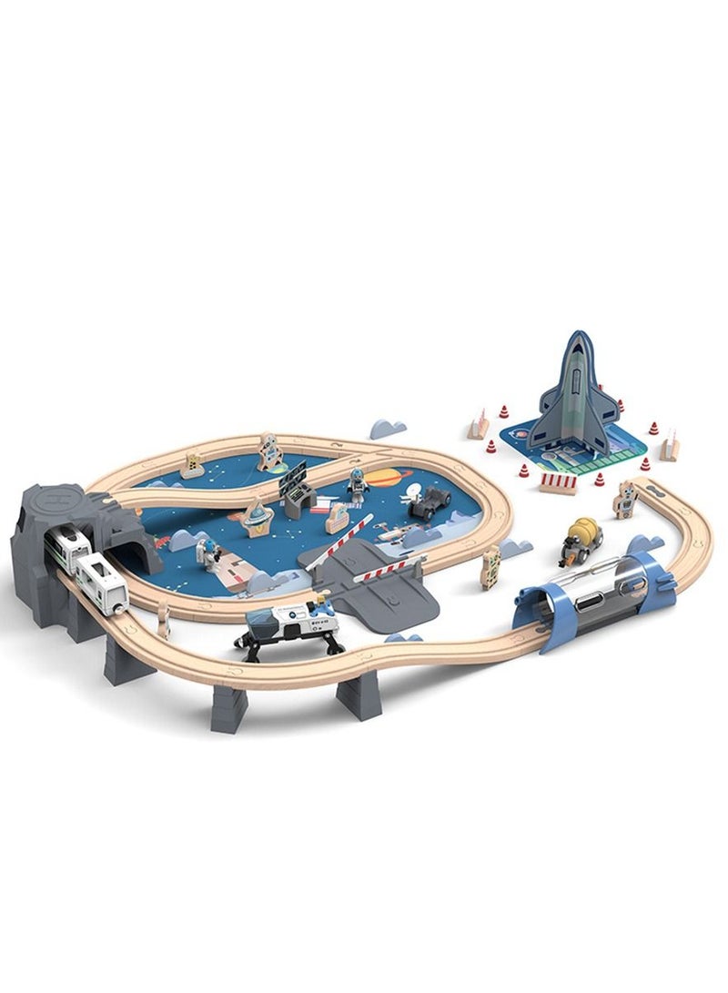 Arabest مجموعة قطار كهربائي بموضوع الفضاء، كتل بناء تعليمية، لعبة سيارة مجمعة - Image 1