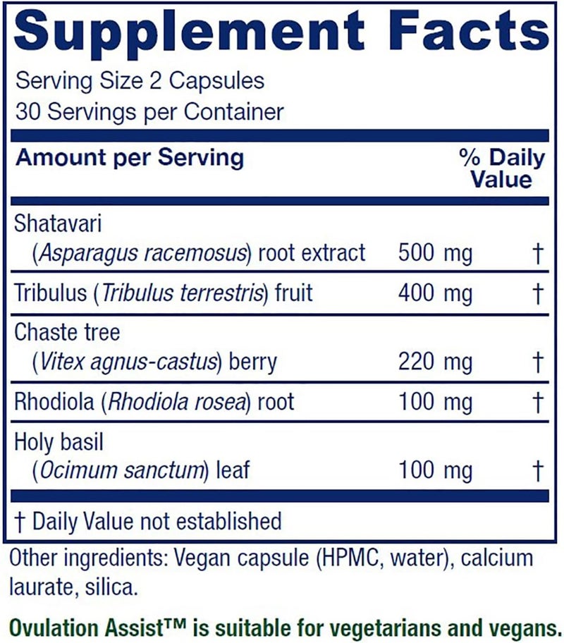 Vitanica Ovulation Assist  Ovarian Health  Adrenal Support with Rhodiola Rosea Holy Basil Tribulus Terrestris  Chaste Tree  Herbal Dietary Supplement  Pro Logo  60 Vegan Caps - Image 2