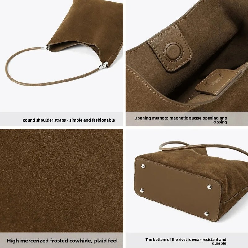 Autumn and Winter Bags, Genuine Leather Bucket Bags, High-End Luxury Leather Women''s Bags, Handbags, First-Layer Cowhide Women''s Bags, Shoulder Bags - Image 4