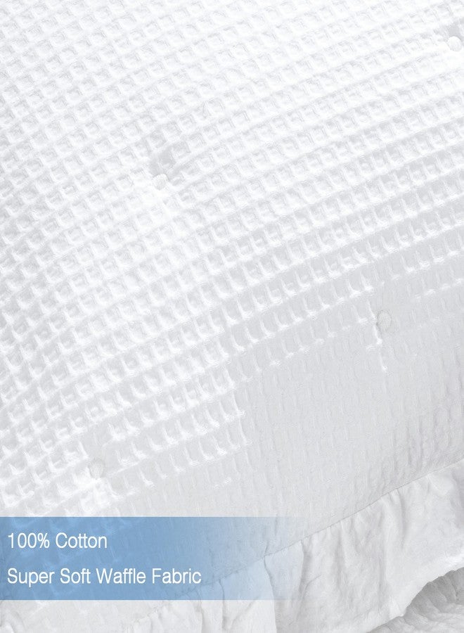 ELEGANT LIFE HOME Elegant Life Waffle Collection Cotton White Waffle Ruffle Dot Embroidery Pillow Sham, Standard 20’’ x 26”, White, 1 Piece - Image 3