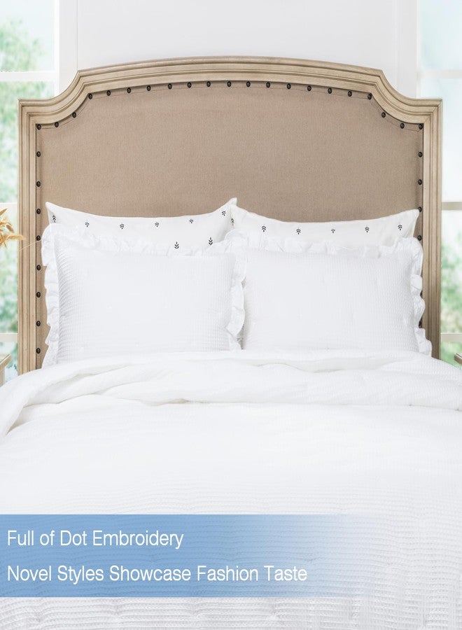 ELEGANT LIFE HOME Elegant Life Waffle Collection Cotton White Waffle Ruffle Dot Embroidery Pillow Sham, Standard 20’’ x 26”, White, 1 Piece - Image 5