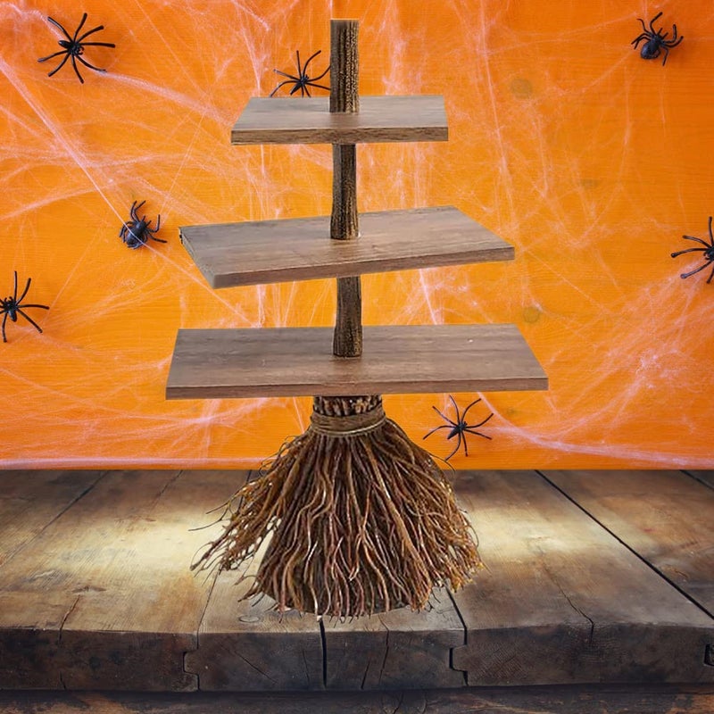 Mrisata Halloween Broom Snack Stand  3 Tier Tray Halloween Snack Tray  Candy Holder  Witch Broom Snack Tray  Party Trays for Serving Snacks  Salad  Dessert  Halloween Party  - Image 3