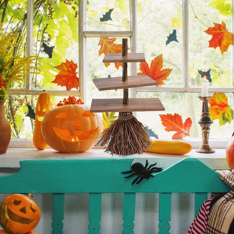 Mrisata Halloween Broom Snack Stand  3 Tier Tray Halloween Snack Tray  Candy Holder  Witch Broom Snack Tray  Party Trays for Serving Snacks  Salad  Dessert  Halloween Party  - Image 5
