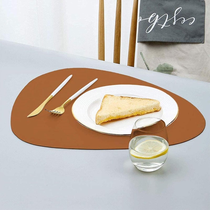 Khazna Faux Leather Placemats and Coasters Set, Round for Dinner Table Mats Heat Resistant Non-Slip Washable Insulation Coffee Kitchen Place Nordic Style (Brown, 2 Placemats+2 Coasters) - Image 2