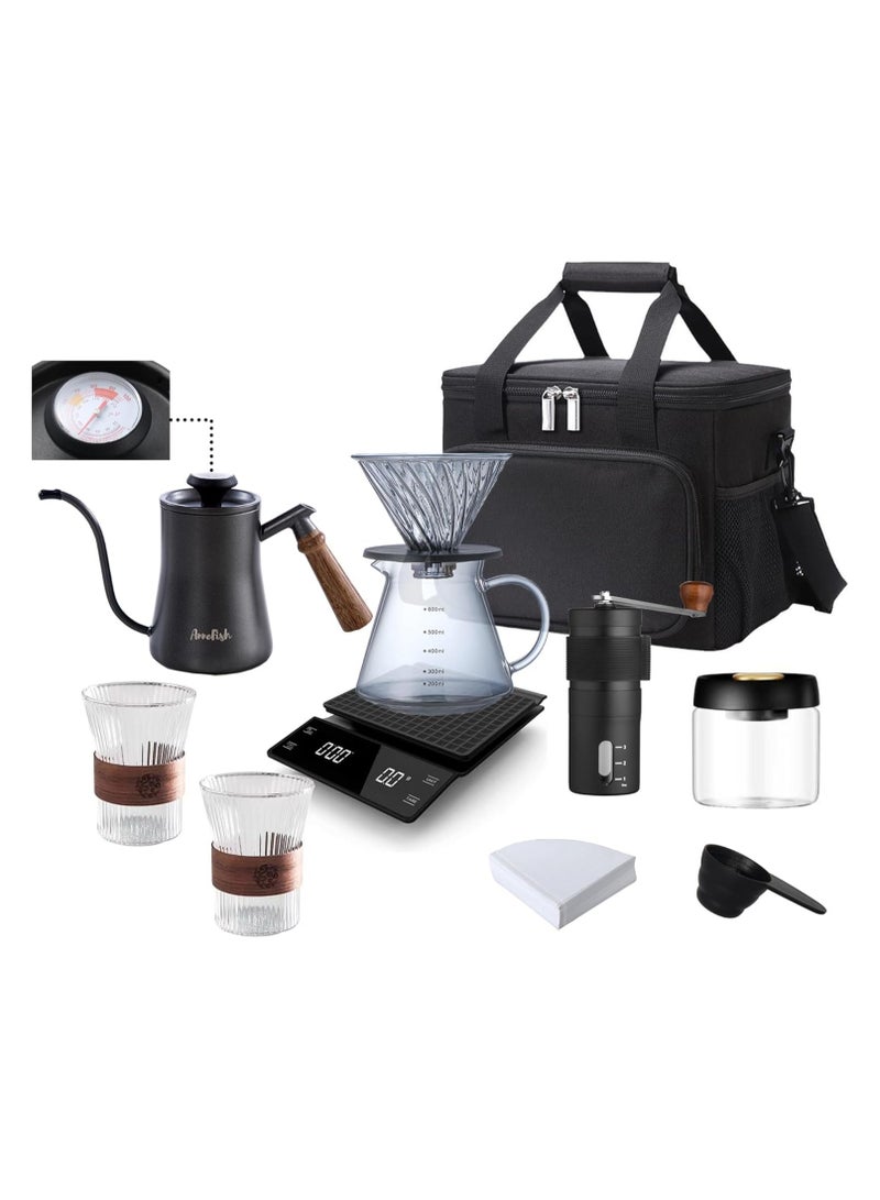 11-Piece Complete Pour Over Coffee Maker Set – Includes V60 Drip Coffee Maker, Coffee Grinder, Digital Scale, Gooseneck Kettle, and Coffee Bags for Home and Travel  - Image 1