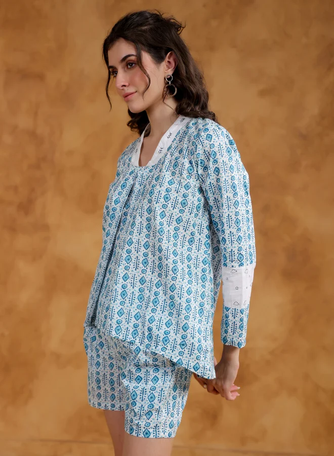 sanskrutihomes Sanskrutihomes Printed V-Neck Top and Shorts Co-Ords