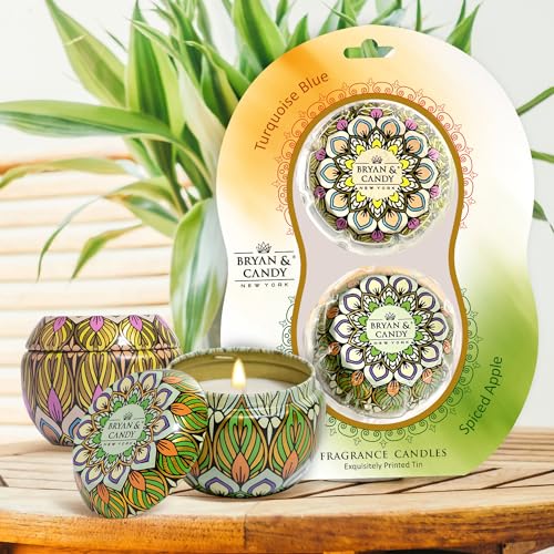 BRYAN  CANDY Bryan & Candy Scented Candles Gift Set for Women & Men| 60gm Each Soy Wax Eco-Friendly Printed Tin, Pack of 2 (Turquoise Blue | Spiced Apple) - Image 2