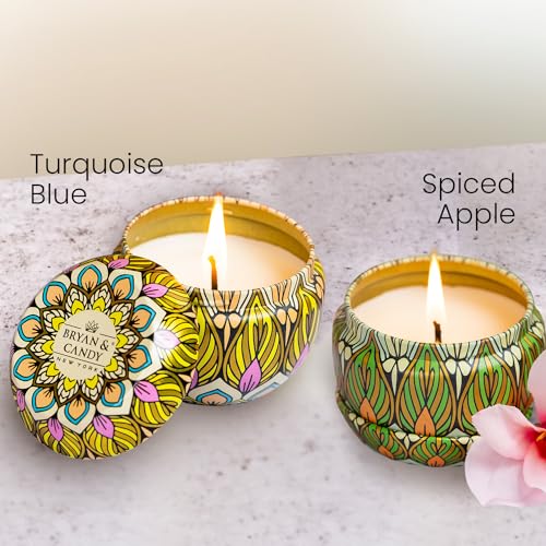 BRYAN  CANDY Bryan & Candy Scented Candles Gift Set for Women & Men| 60gm Each Soy Wax Eco-Friendly Printed Tin, Pack of 2 (Turquoise Blue | Spiced Apple) - Image 3