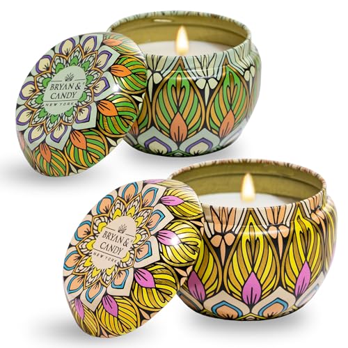 BRYAN  CANDY Bryan & Candy Scented Candles Gift Set for Women & Men| 60gm Each Soy Wax Eco-Friendly Printed Tin, Pack of 2 (Turquoise Blue | Spiced Apple) - Image 1