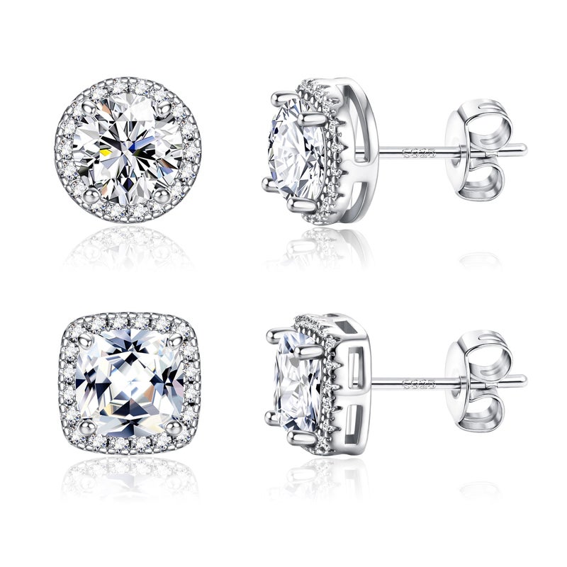Yadoca Hypoallergenic Stud Earrings for Women Men - 925 Sterling Silver Earrings for Sensitive Ears - 6/8/10mm Cubic Zirconia Earrings Studs-18K Gold Plated Simulated Diamond CZ Halo Earrings 2/4Pairs - Image 1
