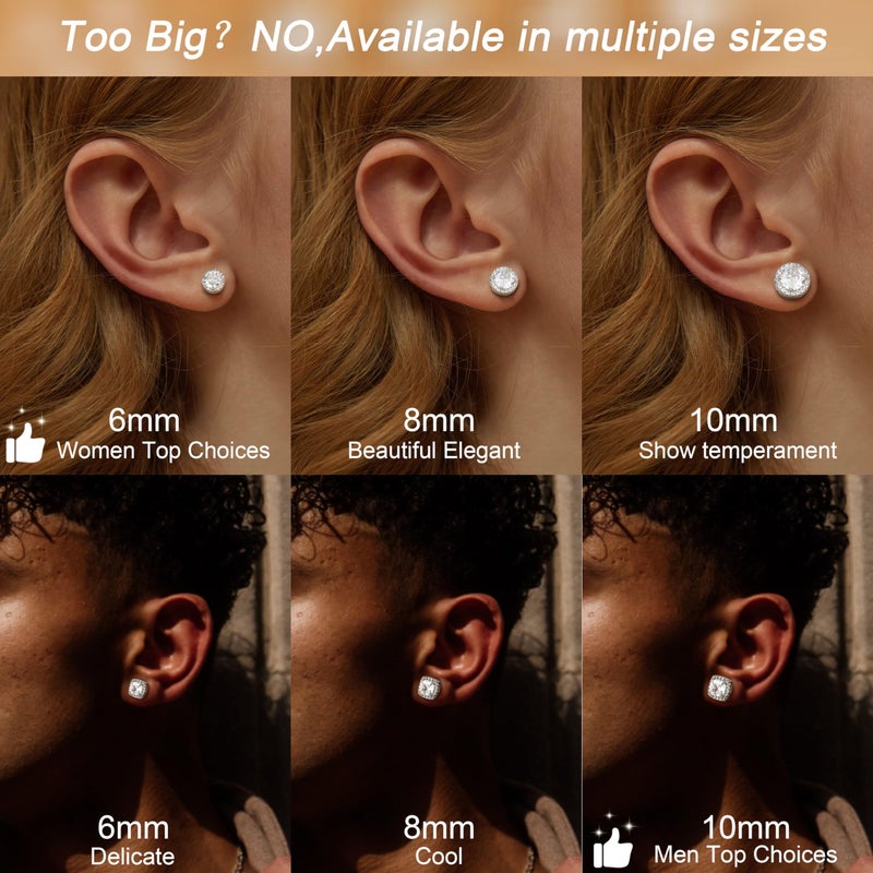 Yadoca Hypoallergenic Stud Earrings for Women Men - 925 Sterling Silver Earrings for Sensitive Ears - 6/8/10mm Cubic Zirconia Earrings Studs-18K Gold Plated Simulated Diamond CZ Halo Earrings 2/4Pairs - Image 2