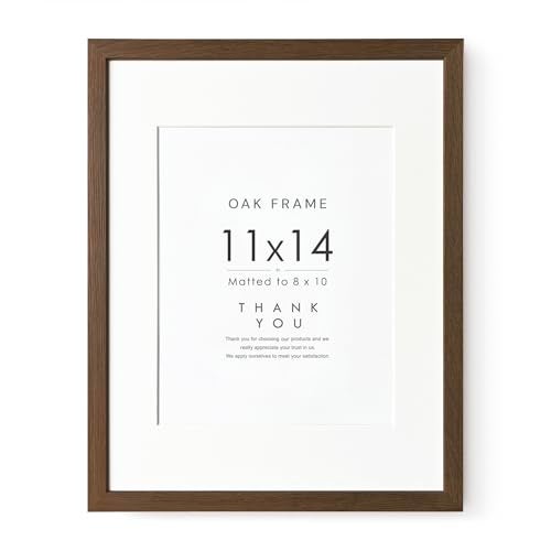 wallwisy 11x14 Picture Frame, Solid Oak 11x14 Photo Frame with Mat to 8x10 (Openning Size is 7.6x9.6), 14x11 Wooden Frames for Wall, (Walnut Set of 1) - Image 1