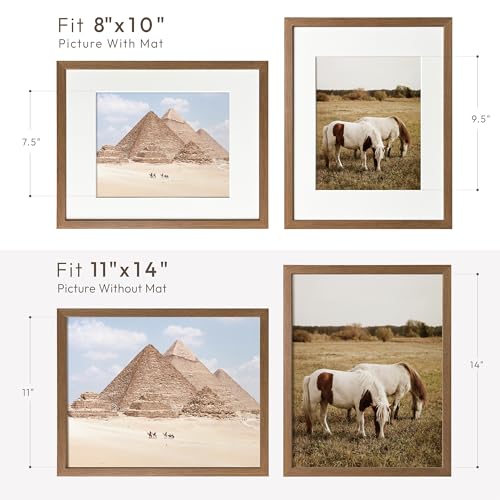 wallwisy 11x14 Picture Frame, Solid Oak 11x14 Photo Frame with Mat to 8x10 (Openning Size is 7.6x9.6), 14x11 Wooden Frames for Wall, (Walnut Set of 1) - Image 3