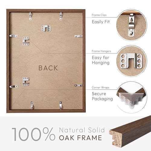 wallwisy 11x14 Picture Frame, Solid Oak 11x14 Photo Frame with Mat to 8x10 (Openning Size is 7.6x9.6), 14x11 Wooden Frames for Wall, (Walnut Set of 1) - Image 4
