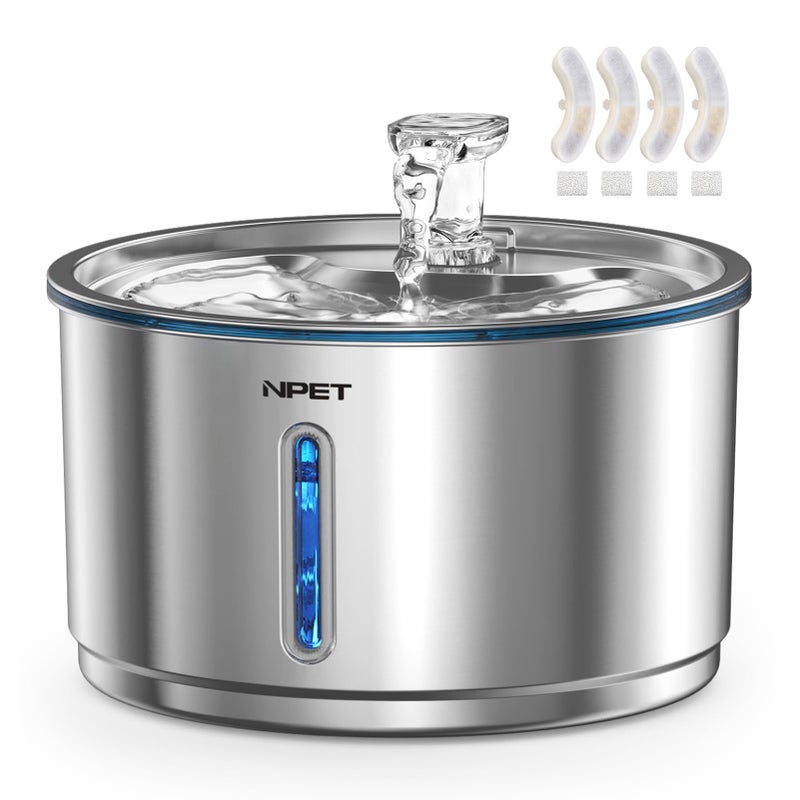 NPET Stainless Steel Cat Water Fountain, 1Gallon/135oz Automatic Pet Drinking Fountain Dog Water Dispenser with 4 Replacement Filters for Cats Indoor - Image 1
