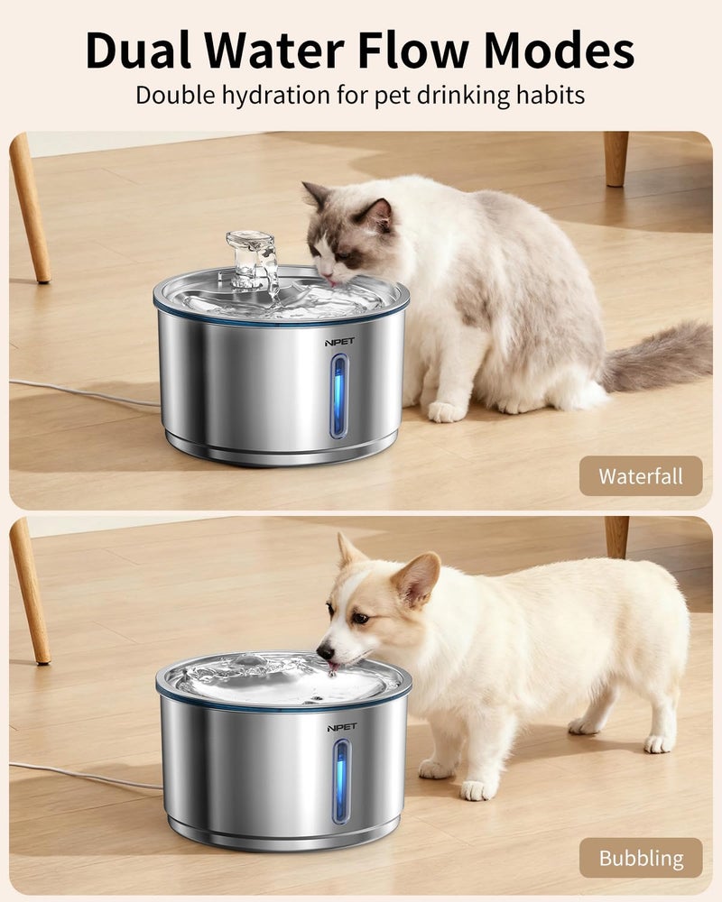 NPET Stainless Steel Cat Water Fountain, 1Gallon/135oz Automatic Pet Drinking Fountain Dog Water Dispenser with 4 Replacement Filters for Cats Indoor - Image 3