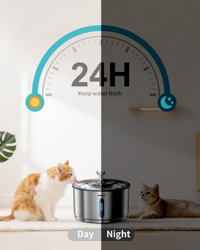 NPET Stainless Steel Cat Water Fountain, 1Gallon/135oz Automatic Pet Drinking Fountain Dog Water Dispenser with 4 Replacement Filters for Cats Indoor - Image 4