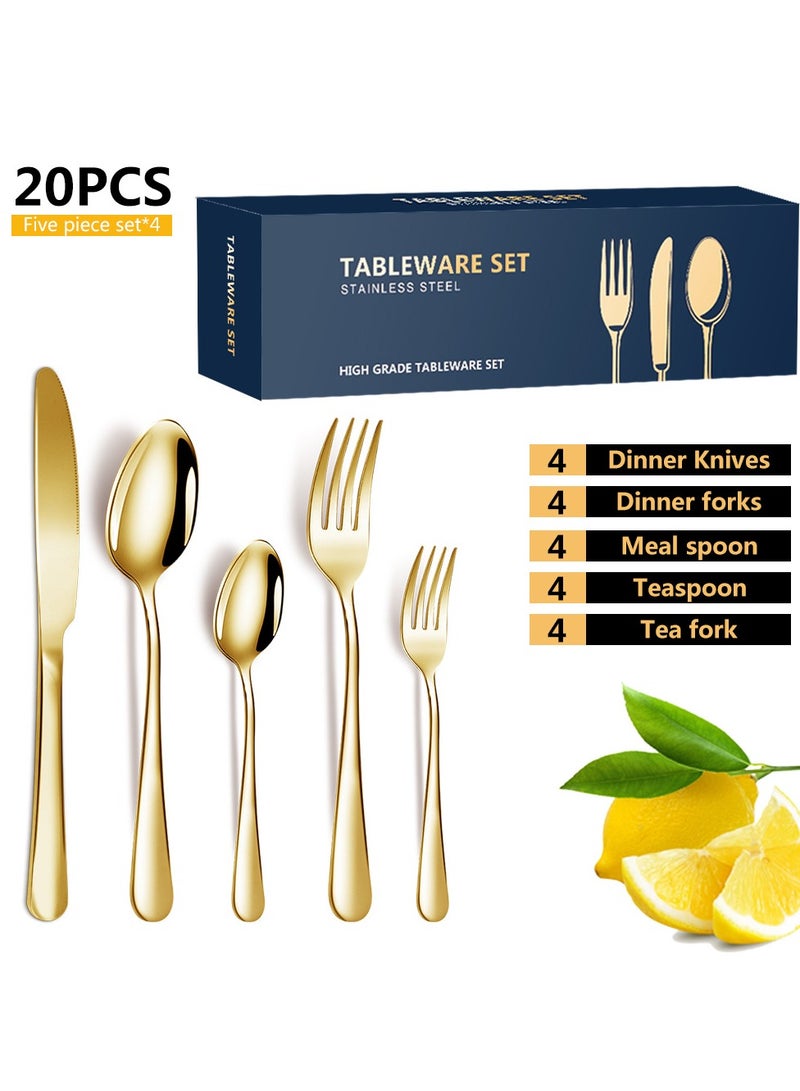 KUYING Stainless Steel Tableware Set Of 20 Pieces Western Knife Fork Spoon Set 