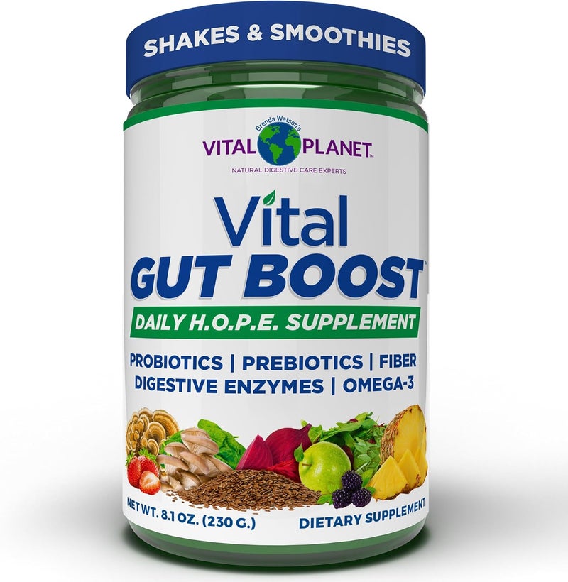 Vital Planet  Vital Gut Boost Powder by Brenda Watson PBS Gut Check Hope Supplement with Fiber 35 Omega 3 Oil Probiotics and Digestive Enzymes 81oz 230 Grams 30 Servings - Image 1