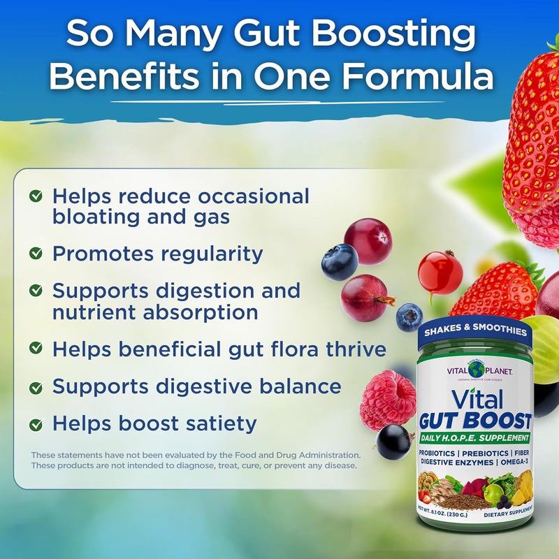 Vital Planet  Vital Gut Boost Powder by Brenda Watson PBS Gut Check Hope Supplement with Fiber 35 Omega 3 Oil Probiotics and Digestive Enzymes 81oz 230 Grams 30 Servings - Image 3