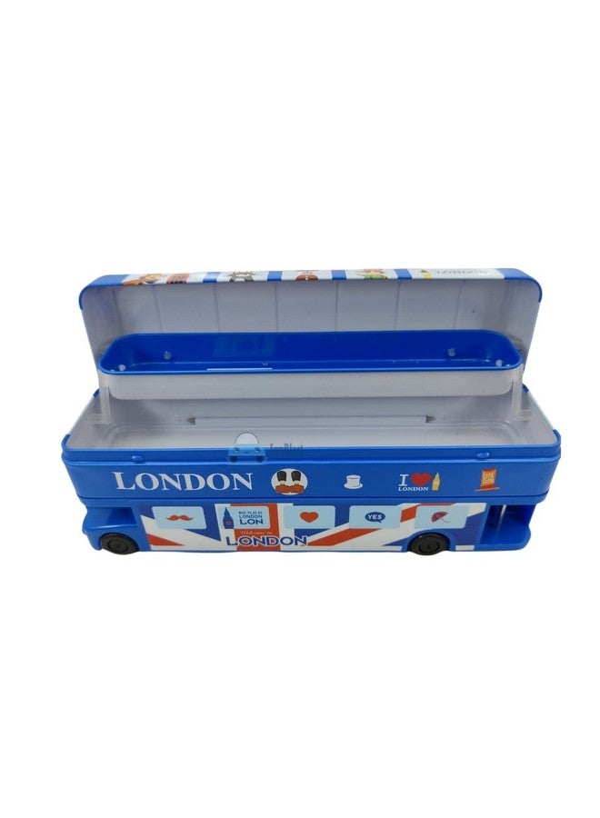 فنبلاست لعبة حافلة كرتونية من فن بلاست، صندوق أقلام معدني مع إطارات متحركة ومبراة للأطفال، صندوق هندسة حافلة (لون حافلة لندن أزرق) - Image 4