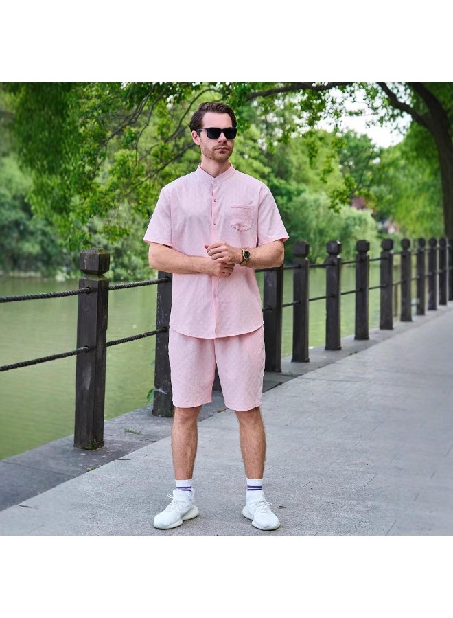 KUYING New Fashion Thin Stand up Collar Loose Men's Shirt Set